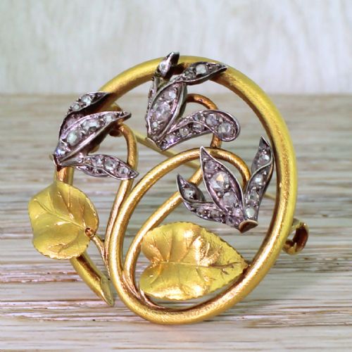 Art Nouveau Rose Cut Diamond Cyclamen Brooch, Circa 1890
