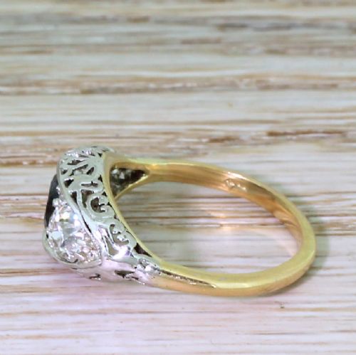 fig 2. Edwardian 0.70 Carat Sapphire & 0.84 Carat Old Cut Diamond Trilogy Ring, circa 1910