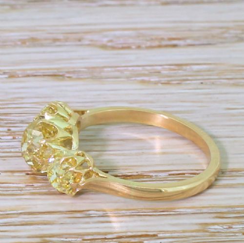 fig 2. Art Deco 1.83 Carat Fancy Intense Yellow Old Cut Diamond Trilogy Ring, circa 1930