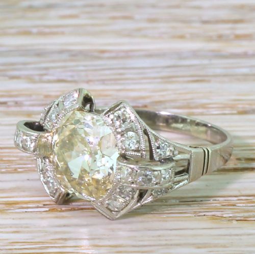 Retro 2.83 Carat Old Cushion Cut Diamond Solitaire Ring, 1950
