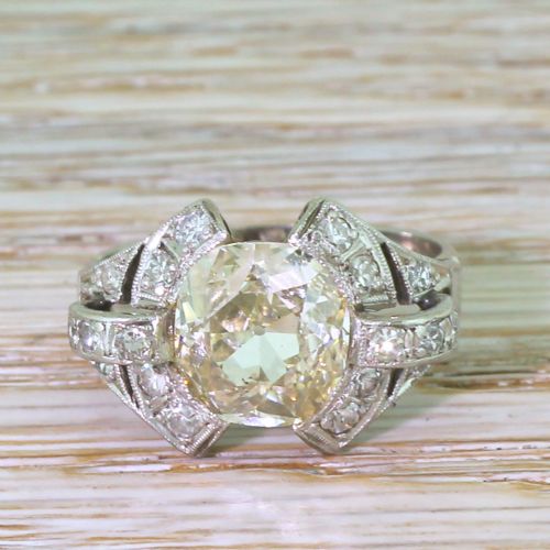 fig 1. Retro 2.83 Carat Old Cushion Cut Diamond Solitaire Ring, 1950