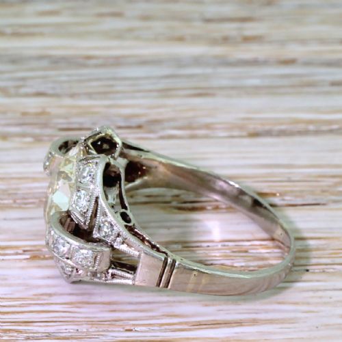 fig 2. Retro 2.83 Carat Old Cushion Cut Diamond Solitaire Ring, 1950