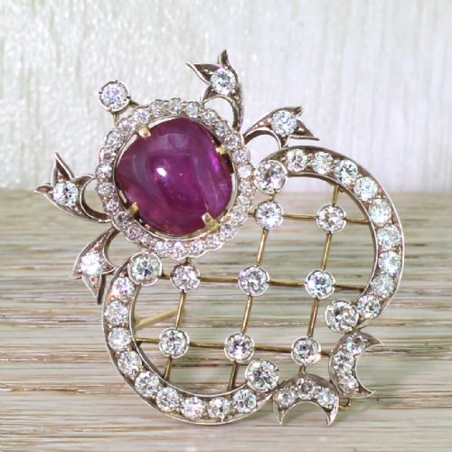 fig 2. Art Deco 6.97 Carat Ruby & 4.06 Carat Old Cut Diamond Brooch, circa 1915