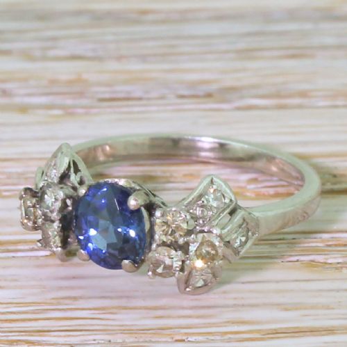 Art Deco 0.83 Carat Sapphire & Diamond Ring, Circa 1930
