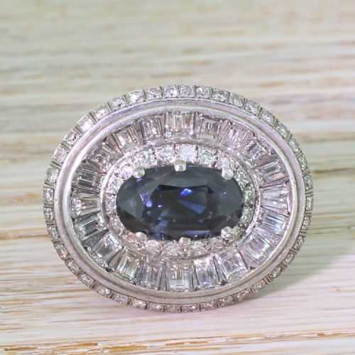 fig 1. Retro 9.10 Carat Natural Sapphire & 5.03 Carat Diamond Ring, 1950