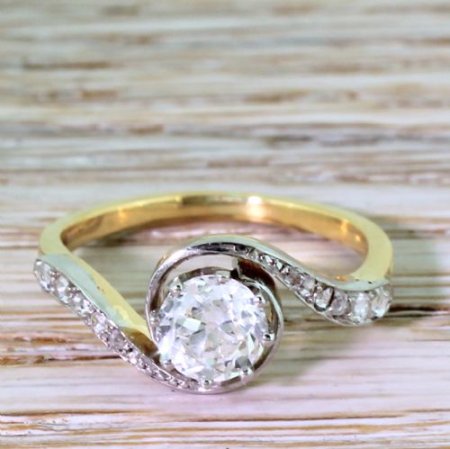fig 1. Art Deco 0.89 Carat Old Cut Diamond Swirl Ring, French, circa 1930
