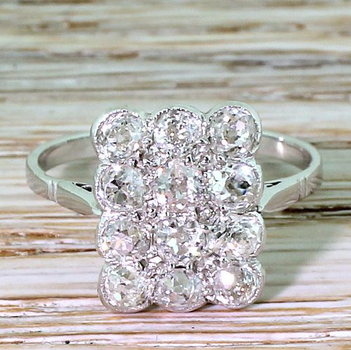 fig 1. Art Deco 1.40 Carat Old Cut Diamond Plaque Ring, circa 1935