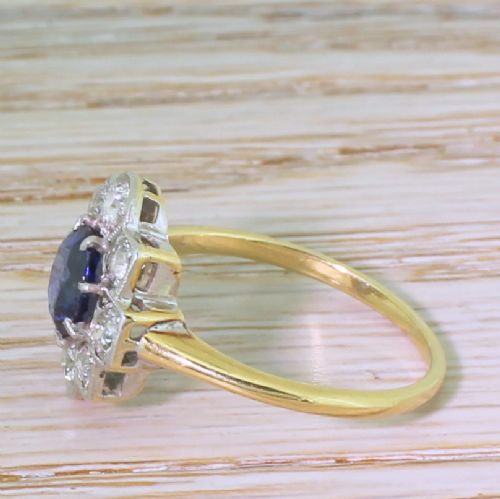fig 2. Art Deco 1.26 Carat Sapphire & Old Cut Diamond Cluster Ring, circa 1930