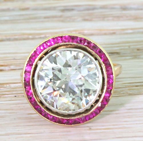 fig 1. Art Deco 4.23 Carat Old Cut Diamond & Ruby Target Ring, French, circa 1940