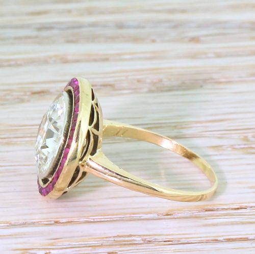 fig 2. Art Deco 4.23 Carat Old Cut Diamond & Ruby Target Ring, French, circa 1940