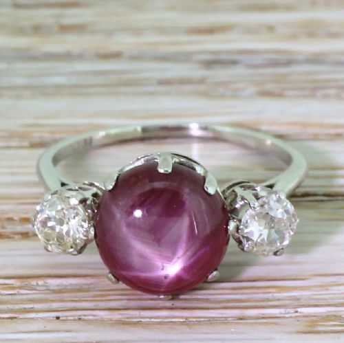 fig 1. Art Deco 3.79 Carat Star Ruby & Old Cut Diamond Trilogy Ring, circa 1930