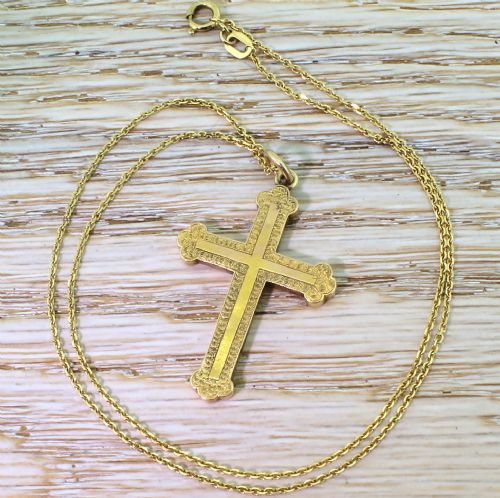 Victorian 15k Gold Cross Pendant, Circa 1890
