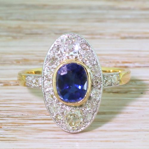 fig 1. Edwardian 1.19 Carat Sapphire & 1.01 Carat Old Cut Diamond Cluster Ring, circa 1910
