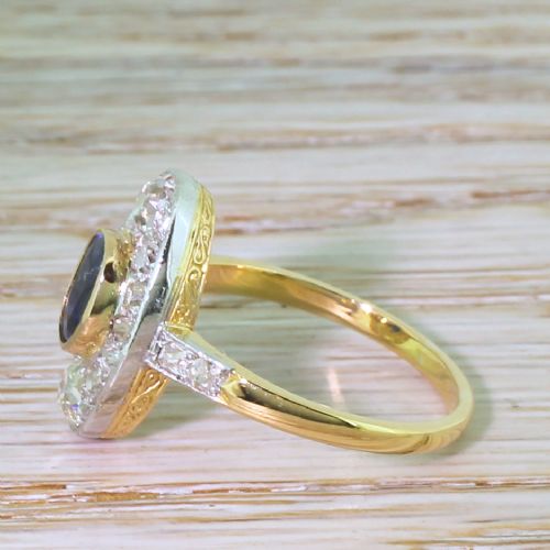 fig 2. Edwardian 1.19 Carat Sapphire & 1.01 Carat Old Cut Diamond Cluster Ring, circa 1910
