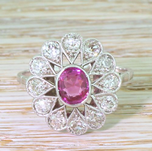 fig 1. Art Deco 1.00 Carat Pink Sapphire & Old Cut Diamond Cluster Ring, circa 1940
