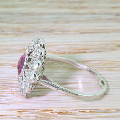 fig 2. Art Deco 1.00 Carat Pink Sapphire & Old Cut Diamond Cluster Ring, circa 1940
