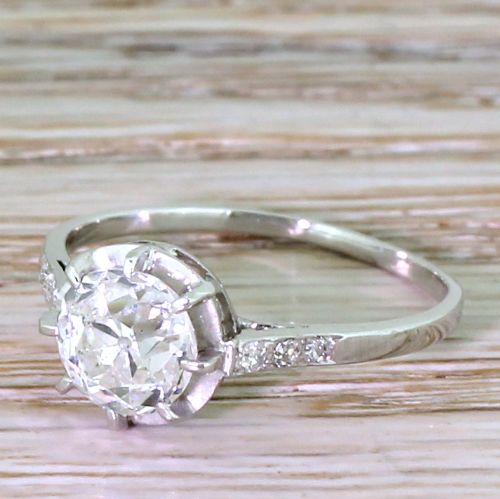 Art Deco 1.51 Carat Old Cut Diamond Engagement Ring, French, Circa 1920
