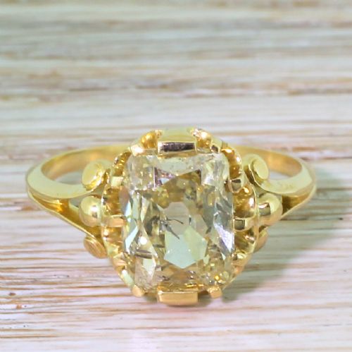 fig 1. Edwardian 3.04 Carat Light Yellow Old Cut Diamond Solitaire Ring, French, circa 1905
