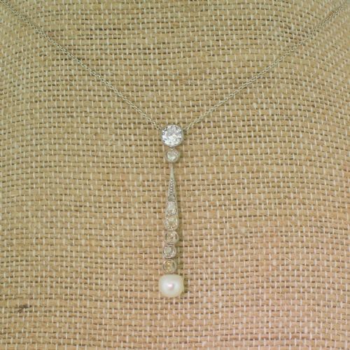 fig 2. Art Deco Natural Pearl & 1.14 Carat Old Cut Diamond Pendant, circa 1925
