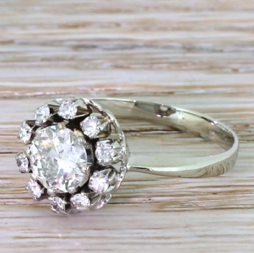 Retro 1.16 Carat Old Cut Diamond Cluster Ring, 1950
