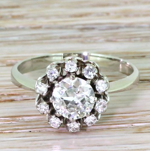fig 1. Retro 1.16 Carat Old Cut Diamond Cluster Ring, 1950