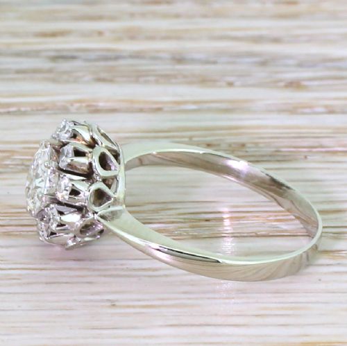 fig 2. Retro 1.16 Carat Old Cut Diamond Cluster Ring, 1950