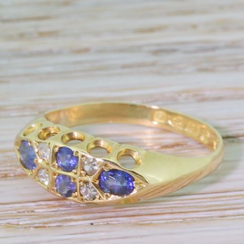 Early 20th Century Sapphire & Old Cut Diamond Ring, Dated 1914

