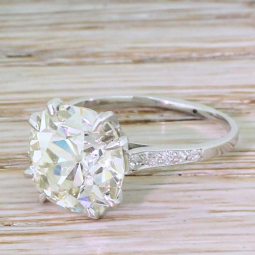 Art Deco 4.81 Carat Old Cushion Cut Diamond Engagement Ring, French, Circa 1920
