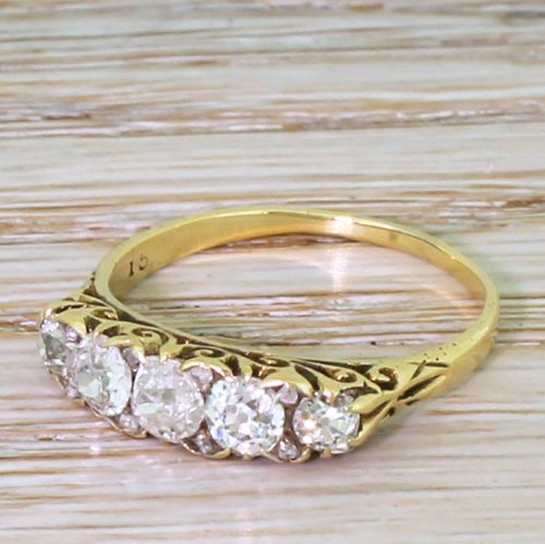 Victorian 1.11 Carat Old Cut Diamond Five Stone Ring, Circa 1890
