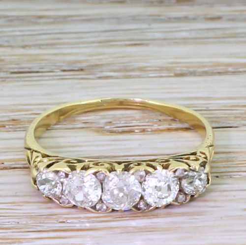 fig 1. Victorian 1.11 Carat Old Cut Diamond Five Stone Ring, circa 1890