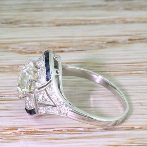 fig 2. Art Deco 1.76 Carat Old Cut Diamond & Baguette Cut Sapphire Ring, circa 1920