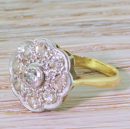 Art Deco 0.86 Carat Old Mine Diamond Cluster Ring, Circa 1930
