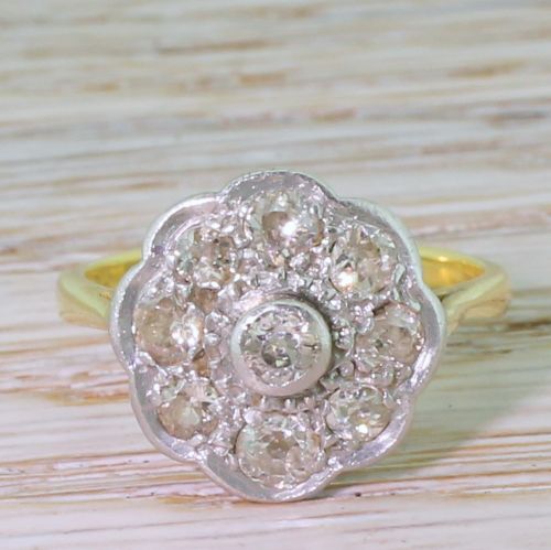 fig 1. Art Deco 0.86 Carat Old Mine Diamond Cluster Ring, circa 1930