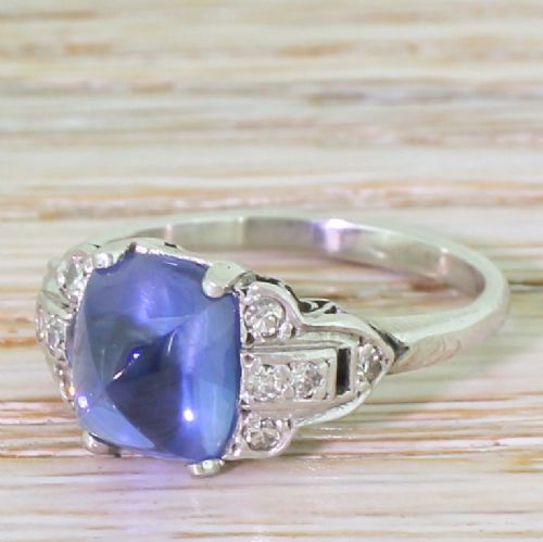 Art Deco 3.94 Carat Natural Sugarloaf Sapphire Ring, Circa 1920
