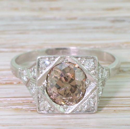 fig 1. Art Deco 1.52 Carat Fancy Orangey Brown Old Cut Diamond Ring, circa 1925