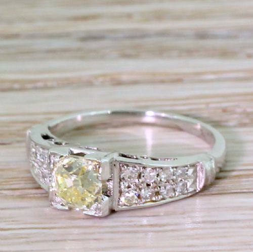 Art Deco 0.75 Carat Light Yellow Old Cut Diamond Engagement Ring, Circa 1930

