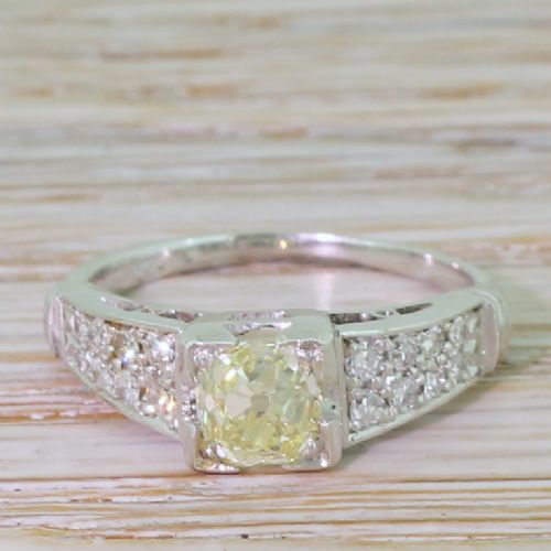 fig 1. Art Deco 0.75 Carat Light Yellow Old Cut Diamond Engagement Ring, circa 1930
