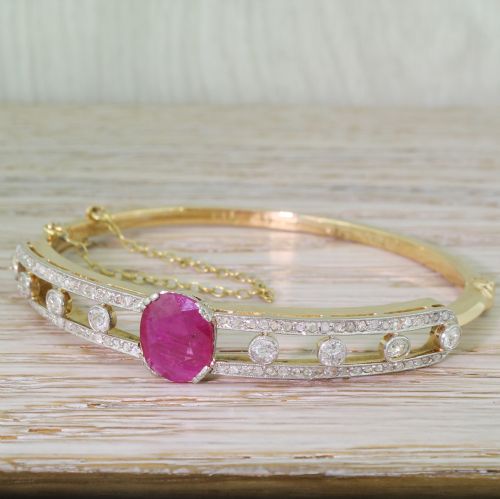 Art Deco Ruby & Old Cut Diamond Bangle, Dated 1940
