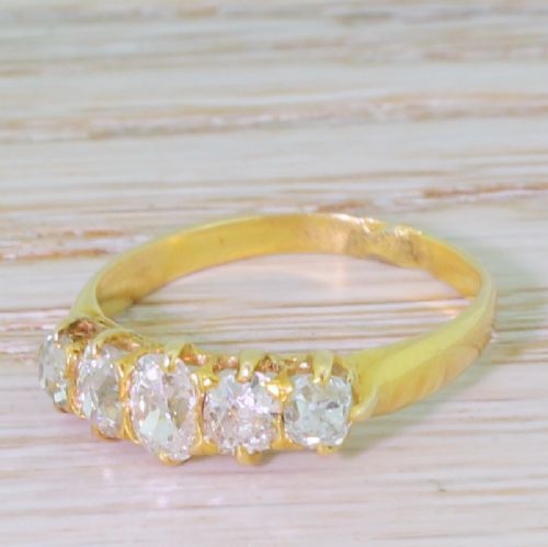 Victorian 1.11 Carat Old Cut Diamond Five Stone Ring, Circa 1900
