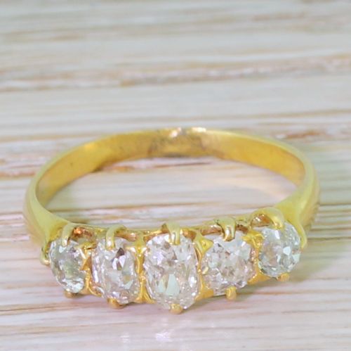 fig 1. Victorian 1.11 Carat Old Cut Diamond Five Stone Ring, circa 1900
