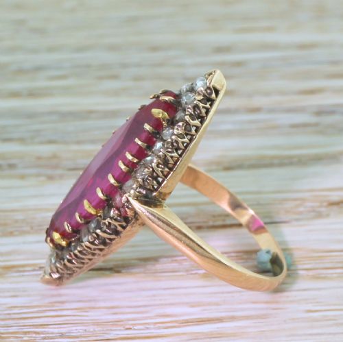 fig 2. Victorian 5.43 Carat Marquise Cut Ruby & Rose Cut Diamond Navette Ring, circa 1900

