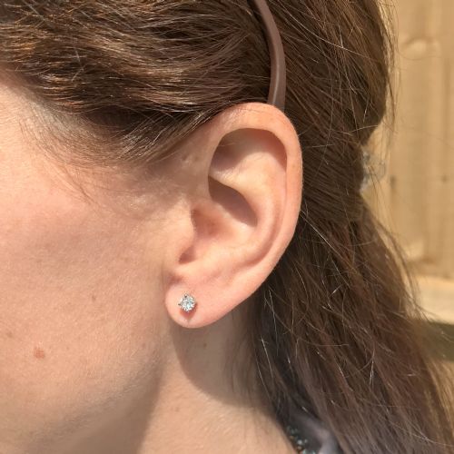 fig 1. 0.37 Carat Old Cut Diamond Stud Earrings, 18k White Gold
