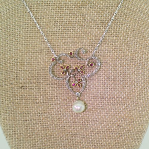 fig 2. Art Nouveau Ruby, Diamond & Natural Pearl Pendant, circa 1900

