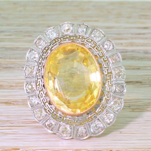 fig 1. Art Deco 21.57 Carat Ceylon Yellow Sapphire & Old Cut Diamond Ring, circa 1935
