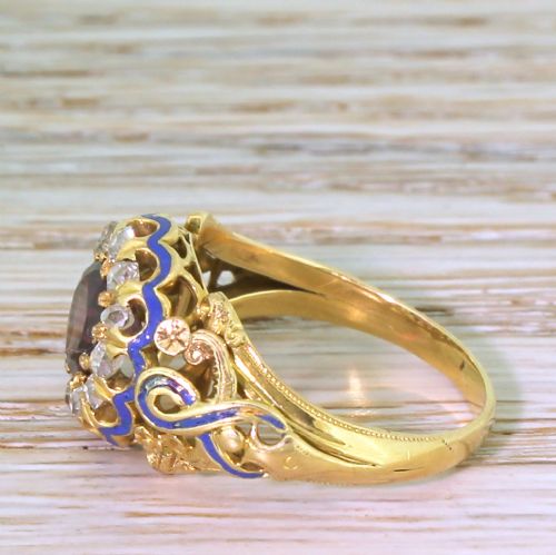 fig 2. Victorian 1.19 Carat Garnet, Old Cut Diamond & Blue Enamel Cluster Ring, circa 1870
