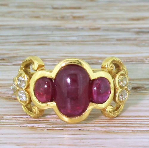 fig 1. Edwardian 2.59 Carat Cabochon Ruby Trilogy Ring, circa 1905
