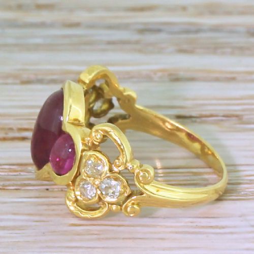 fig 2. Edwardian 2.59 Carat Cabochon Ruby Trilogy Ring, circa 1905