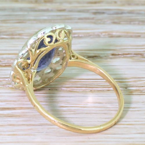 fig 3. Art Nouveau 4.60 Carat Natural Ceylon Sapphire & Rose Cut Diamond Ring, French, circa 1900
