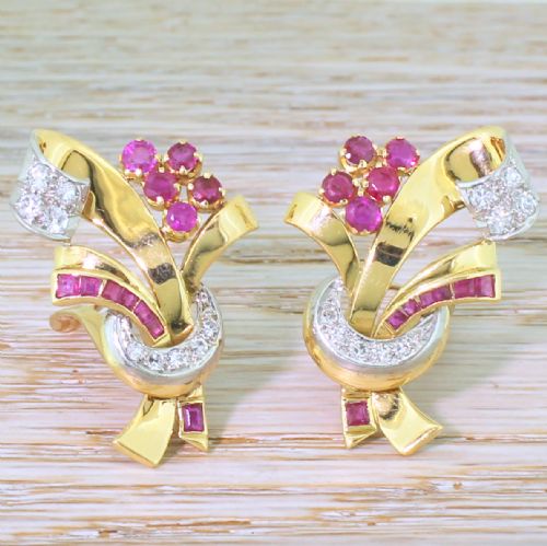 fig 2. Retro 1.44 Carat Ruby & 0.40 Carat Diamond Earrings, circa 1945
