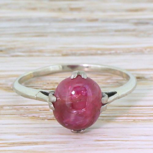 fig 1. Art Deco 3.34 Carat Cabochon Natural Ruby Solitaire Ring, circa 1925